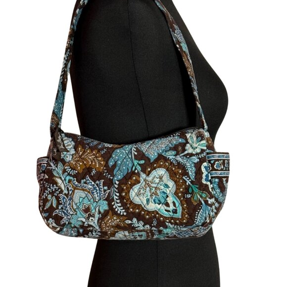 Vera Bradley Maggie Quilted Vintage Shoulder Bag Purse Java Blue Print - Picture 2 of 6
